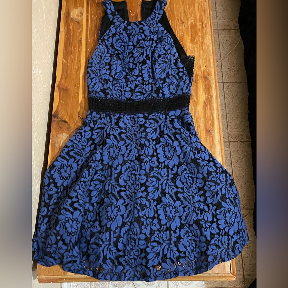 Blue and black floral lace dress!